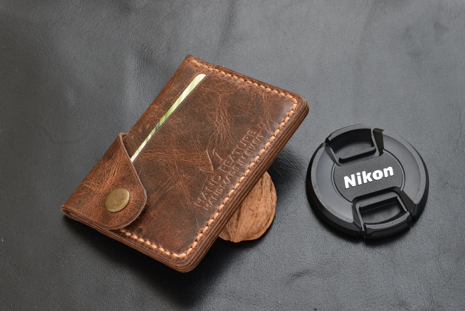 Card Holder With Brass Button