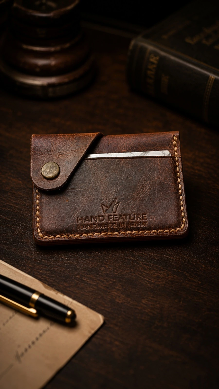 Card Holder With Brass Button