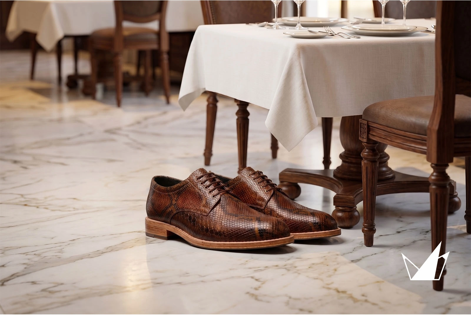 Handmade Cobra Embossed Shoes Brown