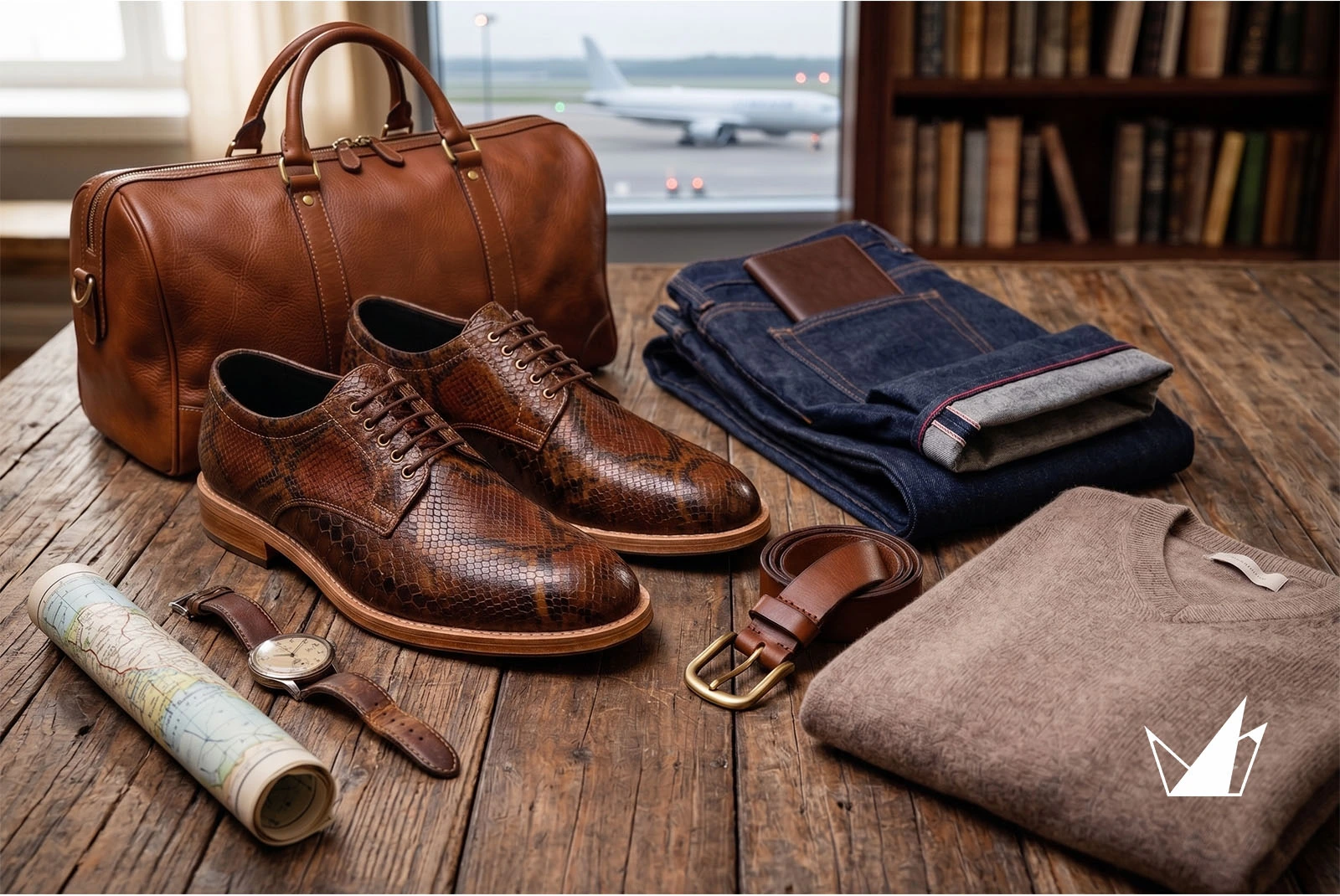 Handmade Cobra Embossed Shoes Brown
