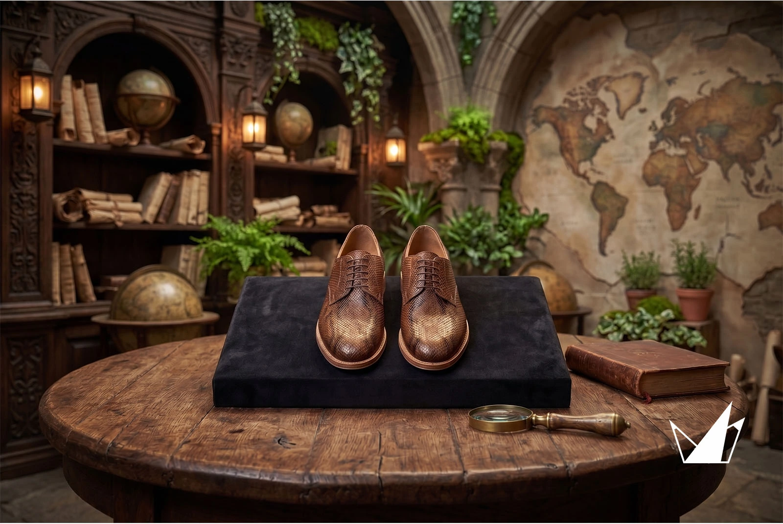 Handmade Cobra Embossed Shoes Brown